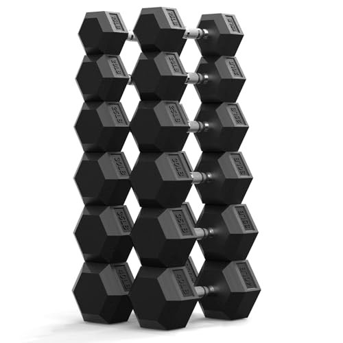 PAPABABE Dumbbell Set, Rubber Encased Home Gym Dumbbells, Weight Dumbbells for Women & Men, Hand Weights for Home Gym & Strength Training - size: 330 lb Set (Pair of 15, 20, 25, 30, 35, 40), style: Chrome Grip