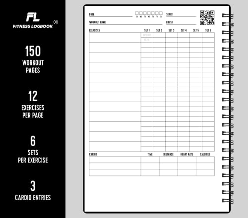 Fitness Logbook (Black) - A5 Undated Workout Journal For Men & Women - Plastic Cover & Thick Paper - Planner Log Book To Track Weight Loss, Muscle Gain, Gym Exercise, Bodybuilding Progress - style: Black Plastic