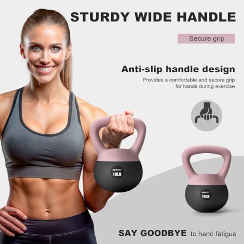 NEALFIT Soft Kettlebell 5LB/10LB/15LB/20LB/25LB, Kettlebells for Home Gym Strength Training, Anti-Slip Fitness Weights for Men Women - color: 5LB Pink-Graphite Black