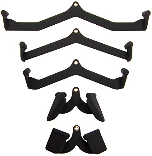 Fitvids LAT Pulldown Attachments, 5 Pieces Cable Machine Rowing Bar Set, Back Bicep Curl Tricep Lat Pull Down Strength Training Handles, Home Gym Fitness Cable Attachments with Non-Slip Rubber Coating - color: Black