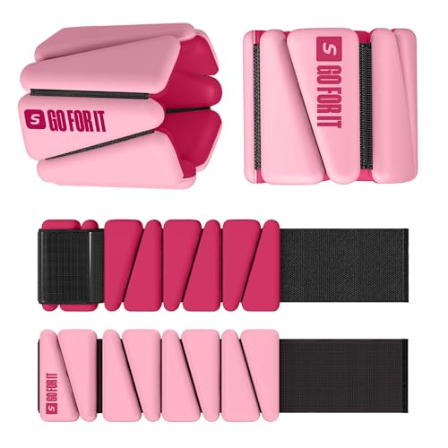 SPORTBIT Wrist and Ankle Weights for Women - Set of 2 (1lb Each) Wearable Ankle & Wrist Weights - Leg & Arm Bands, Silicone Weighted Bracelets for Workout, Walking, Running, Yoga, Pilates - color: Bright Pink