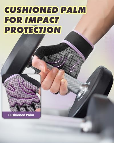 Trideer Weight Lifting Gloves for Women Men with Wrist Support, Workout Gloves Women Full Palm Protection for Gym Training, Fitness, Weightlifting & Pull Ups - color: Purple, size: Medium