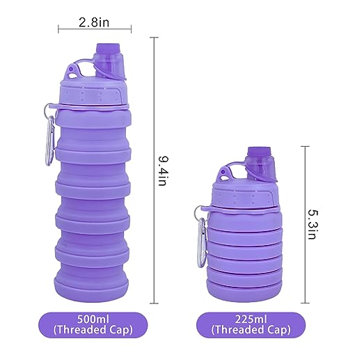 Collapsible Water Bottles Travel water bottle Sports Portable Sport Water Bottle Reusable Water Bottles comes with mountaineering Buckle 500ml silicone Water-proof camping water bottle - color: Dark Blue+Dark Blue, style: 2 pack