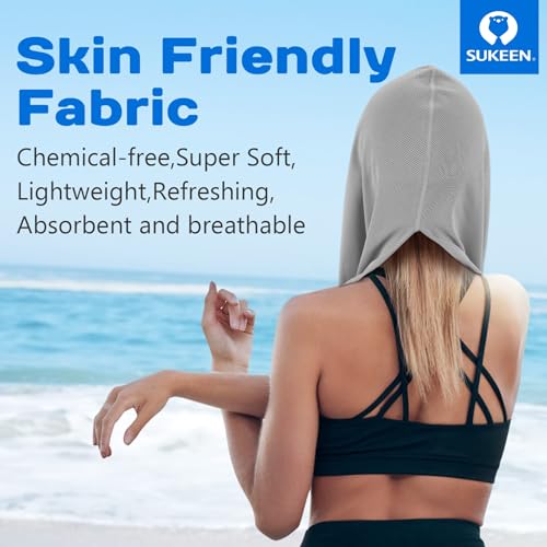 Sukeen Cooling Hoodie Towel, Absorbent Quick-Drying Cooling Towels for Neck and Face, UV Sun Protection Cooling Neck Wraps Sport Head Cooling Towel Hot Weather - color: Black/Grey