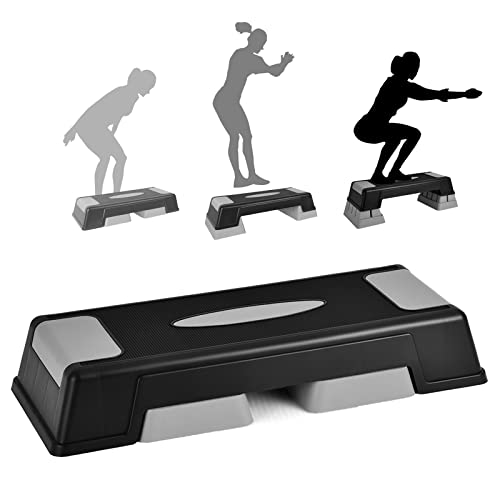 Aerobic Step Platform for Exercise w/Risers, Workout Step Height Adjustable 5"-7"-9", Fitness Step 450lbs Capacity, Non-slip Exercise Step Deck for Home/Gym - color: Grey