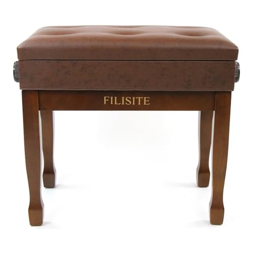 Adjustable Height Piano Stool Bench PU Leather Cushion Wooden Keyboard Seat with Music Storage (Wood) - color: Wood