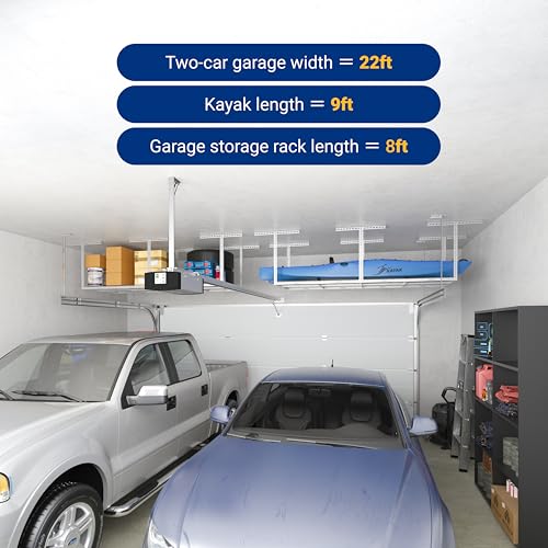 FLEXIMOUNTS 3x8 Overhead Garage Ceiling Storage Rack, Adjustable Garage Organization System, Heavy Duty Metal, 750lbs Weight Capacity, White, Classic Series - color: White, size: 3x8 ft