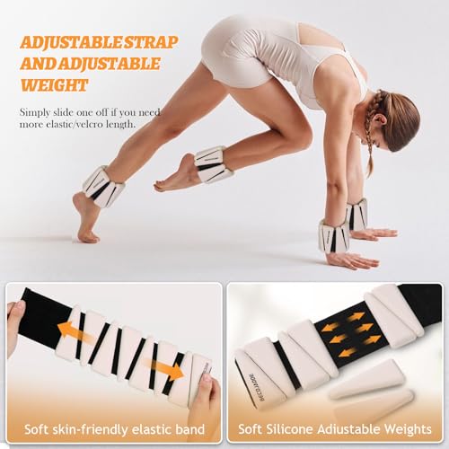 BECOJADDE Ankle Weights Set of 2 (1 lb/2 lb/3 lb Each) Adjustable Wrist Weights for Women Men Wearable Arm Leg Weight for Pilates, Running, Walking, Workout, Yoga - color: Beige, size: 6 Lb Pair (3 Lb Each)