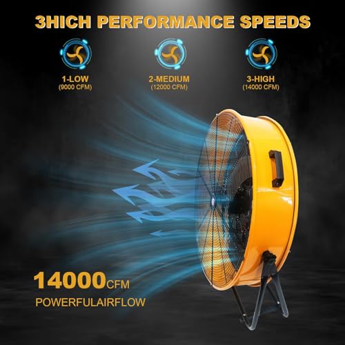 30" Industrial Drum Fan - Adjustable Floor Fan with14000 CFM High Velocity 3-Speed, Portable Air Mover for Warehouse, Garage, Workshop, Farm & Gym Ventilation
