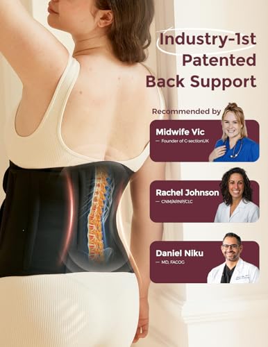 Momcozy Ergowrap Postpartum Belly Band for C-Section Recovery, Abdominal Binder with 3D Lifting & Ergonomic Back Support - color: Standard - Black, size: Standard Large