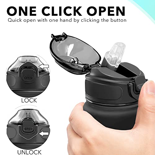 Enerbone 32 oz Drinking Water Bottle with Times to Drink and Straw, Motivational with Carrying Strap, Leakproof BPA & Toxic Free, Ensure You Drink Enough Water for Fitness Gym Outdoor - color: Black Matte