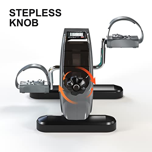 Under Desk Bike Pedal Exerciser Portable Mini Home Exercise Bike with 5LBS Flywheel Sitting Peddler Exerciser for Seniors Legs and Arms Trainer Physical Therapy Equipment Fitness Exercise Bicycle - style: grey