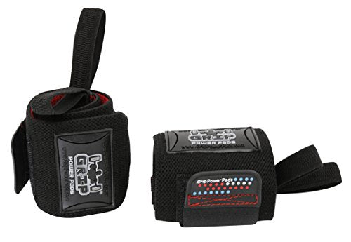 Grip Power Pads Wrist Wraps 2 Wraps for Weight Lifting Wrist Support Cotton Wraps Gym Bandage Straps for Men & Women Premium Quality & PRO Rubber - color: Black/Red, size: 18""