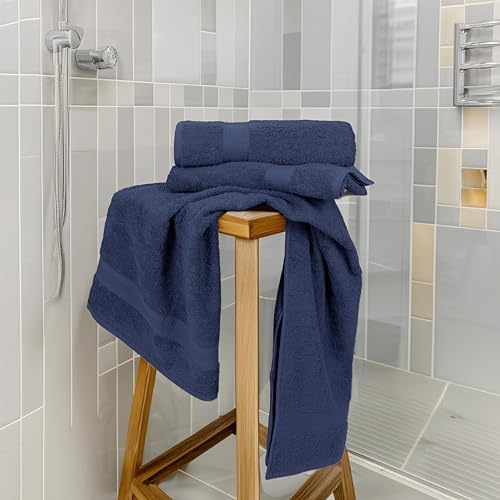 Commercial Bulk Pack of 12 Large Bath Towels – 100% Cotton Terry 24" x 50" – Ideal for Hotels, Salons, Gyms, Spas & Institutional Use – Navy Blue - color: Navy, size: 24"x50" - PK 12