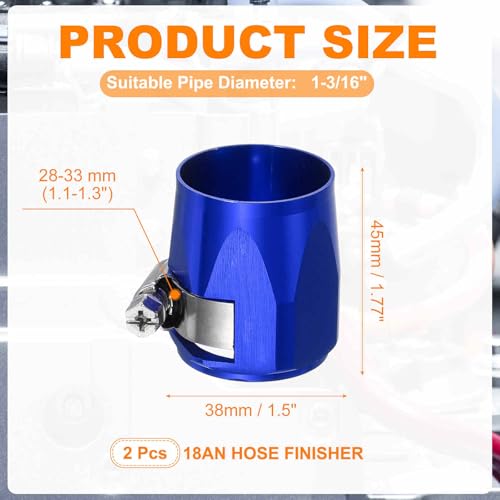 HARFINGTON 2pcs 18AN Hose Finisher Clamp Aluminium Hex Car Hose Finisher Flexible Pipe Clamps with Screw Band for Fuel Gas Oil Air Water Tube, Blue - color: Blue, size: 18AN