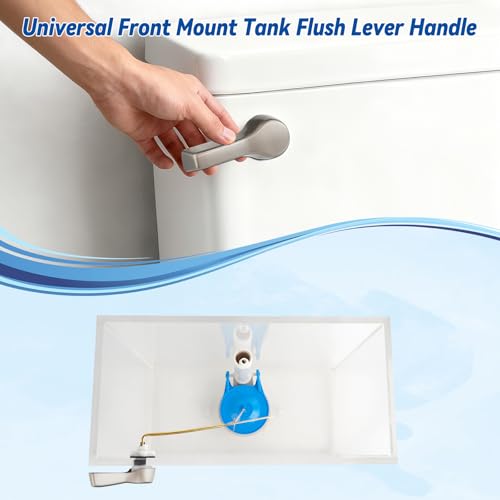 Hibbent Universal Front Mount Metal Toilet Handle Replacement Kit, Brass Toilet Tank Flush Lever with Stainless Steel Adjustable Flapper Chains for Most Toilets, Brushed Nickel - color: Brushed Nickel, style: Front Mount
