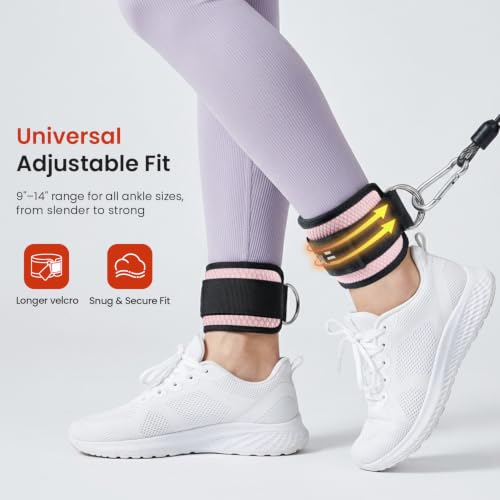 BAGAIL Ankle Straps for Cable Machines (2 Pack), Double D-Ring Ankle Cuffs with Extra Thick Padding, Adjustable Fit for Women & Men Glute Kickbacks, Hip Abductors & Leg Curls, Includes Mesh Bag - color: Soft Pink