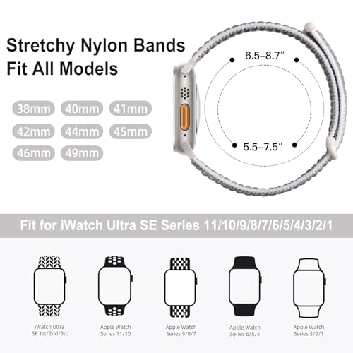 3 Pack Nylon Bands Compatible with Apple Watch Band 38mm 40mm 41mm 42mm 44mm 45mm 46m 49mm iWatch Series 10 9 8 7 6 5 4 3 2 1 Ultra SE, Adjustable Breathable Braided Sport Stretch Wristbands Women Men - color: 2-Black/Dark Blue/Rock Gray, size: 38mm/40mm/