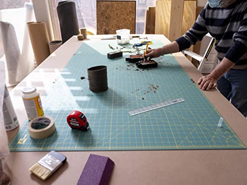 OLFA 35" x 70" Connecting Grid Rotary Cutting Mat Set (RM-CLIPS/3) - Self Healing Double Sided 35x70 Inch Cutting Mat with Grid for Fabric & Sewing, Designed for Use with Rotary Cutters (Green) - size: 24"L x 0.3"W