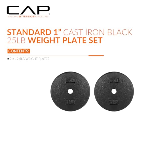 CAP Barbell Standard 1-Inch Cast Iron Weight Plates - Singles & Sets | 1.25-50 lbs | Multiple Options - color: Black, size: 12.5 lb - Set of 2