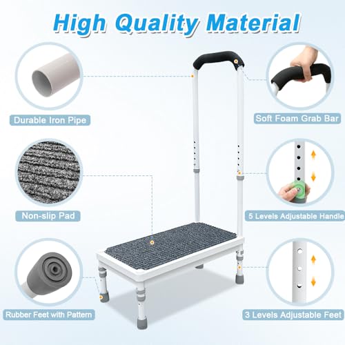 Medical Step Stool with Handle for Elderly Seniors SUV Car Steps 400lb Stepping Stool Adults Ramps with Handrails Height Adjustable Rv Steps Wide Platform Safety Handicap Mobility Assist Devices - size: 21.8×12×38inch