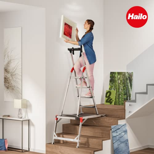 Hailo TP1 Staircase Platform - Length and Height-Adjustable Telescopic Rails and feet - Integrated Bubble Level - Two-Hand Safety Unlocking Mechanism - for use with Step stools & stepladders - style: TP1 (staircase)