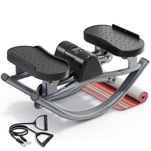 FineWay Upgraded Rock Stepper 2.0 for Exercise at Home, Rocking Stepper Side to Side, Low-Impact Knee-Friendly Exercise Machine with Resistance Bands, LCD Monitor & 330 LBS Capacity (Black-V)
