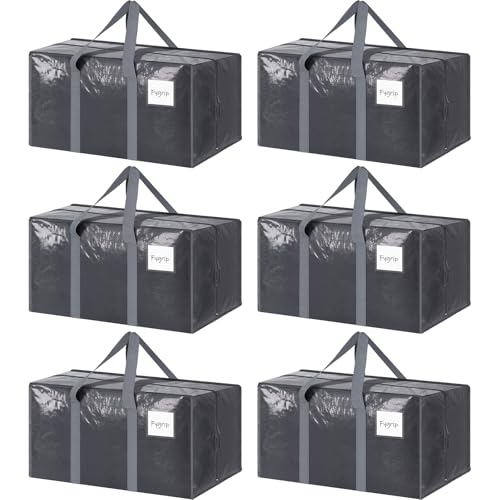 6 Pack Extra Heavy Duty Large Moving Bags with Strong Zipper & Comfortable Handles, Sturdy & Durable Clothes Storage Bags Totes Bins, Packing Moving Boxes for College Supplies, Gray - color: Gray, size: 6 Pack