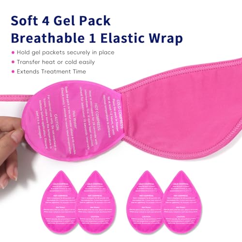 Wisdom Teeth Ice Pack Head Wrap for Pain Relief - Cold Hot Therapy for Face, Jaw & Oral Surgery with 4 Gel Packs, TMJ, Tooth Extraction, Tonsillectomy Recovery - color: Pink