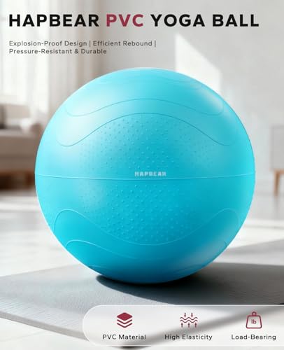 HAPBEAR Exercise Ball- Anti-Burst Slip-Resistant Yoga/Pilates Ball for Core Training & Posture Improvement, Home Gym/Rehab/Pregnancy Ball, Quick Pump & 3 Resistance Bands Included - color: Sky Blue, size: M (19-22IN / 48-55cm)
