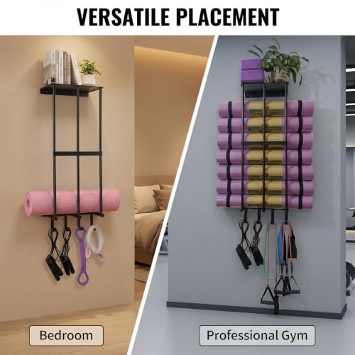 Yoga Mat Holder Yoga Mat Holder Wall Mount Home Gym Accessories Organizer,Towel Storage Rack with 4 Hooks for Hanging Foam Roller and Resistance Bands Gym Organization for Home Gym