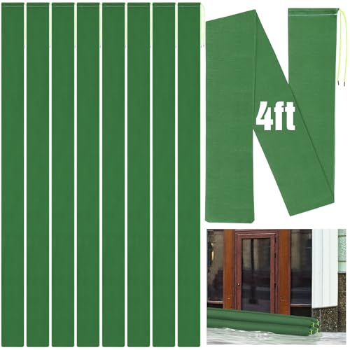 Threan 8 Pcs 4ft Sandbags for Flooding, Flood Prevention Sand Tube Bags Thickened Canvas Reusable Rain Wind Flood Barrier with Elastic Band Water Barrier Tube for Door Garden Rain Control, Green - size: 4ft