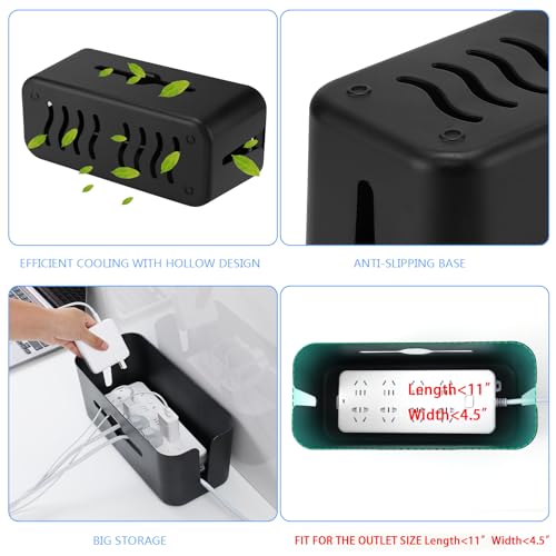 Cable Management Box,Cord Organizer Box for Desk Floor Cable Hide,Cable Box Organizer to Cover The Power Strip Cord Wires for Home Office,Black