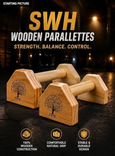 SWH Push-up Bars, 2 PCS Wood Pushup Bars Non-Slip Base Exercise Home Workout Equipment, Wooden Parallettes Handle Stands Grip for Men Strength Training, Planks, Fitness 25cm