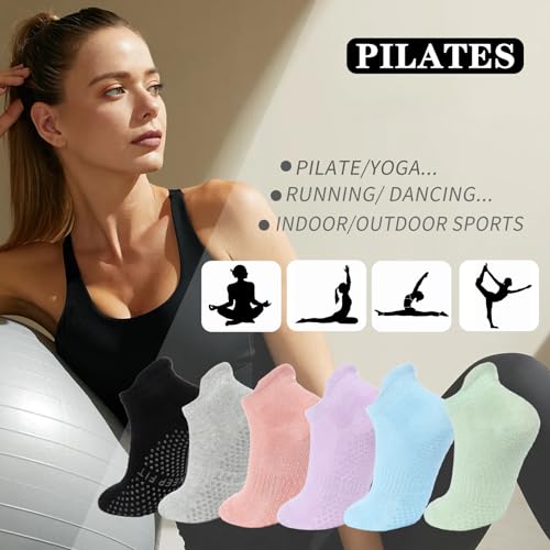 loudashuaiqi Grip Pilates Socks Non Slip Athletic Yoga Socks with Grips for Women Grippy socks for Hospital Workout Barre - style: 3black