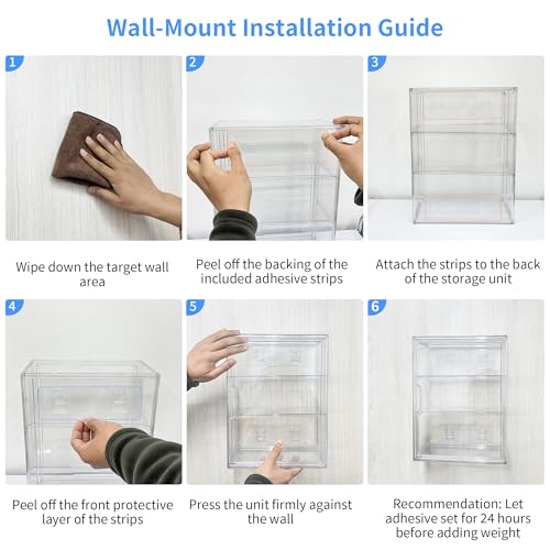3 Tier Acrylic Display Case for Figures, Wall-Mounted Clear Storage Organizer Box with 2 Movale Plates & Magnetic Door, Display Cases for Collectibles Action Figure, 2 Pack - size: Standard 2 Pack