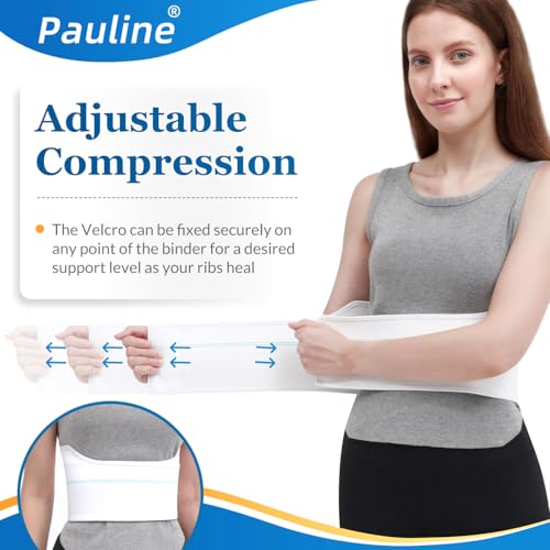 Pauline Broken Rib Brace for Women - Compression Chest Binder for Cracked Ribs Support & Chest Pain Relief - Rib Belt for Bruised Rib Cage (White, Fits 45”-60”) - size: L, style: Women WT