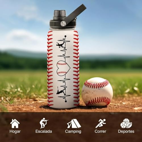 SANDJEST Baseball Water Bottle 32oz Stainless Steel Insulated Bottle for Men, Women, Sports Lovers - Baseball Gifts for Birthday, Christmas - color: Baseball 1