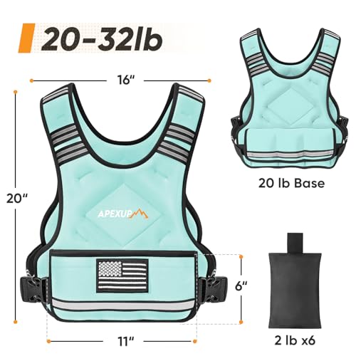 APEXUP Adjustable Weighted Vest, 4-10lb/12-18lb/20-32lb Vest with 6 Ironsand Weights and Large Pocket, Weight Vest for Men Women Strength Training, Running, Walking - color: Pastel Blue, size: 20-32lbs