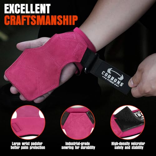 Weight Lifting Wrist Straps, Gym Straps Weight Lifting for Deadlift and Powerlifting, Double Layer Leather Wrist Wraps with Padded Cushion Wrist Loop, Weightlifting Grips for Men and Women - color: Rose Red