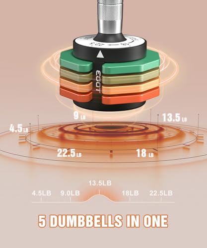 Adjustable Dumbbells Set/Single, 12.5LB/22.5LB/55LB 5 in 1 Free Adjustable Dumbbell Set with Anti-Slip Handle & Rainbow-colored Weight Plates for Home Gym, Weight Set for Women Men - style: 22.5LB A Pair