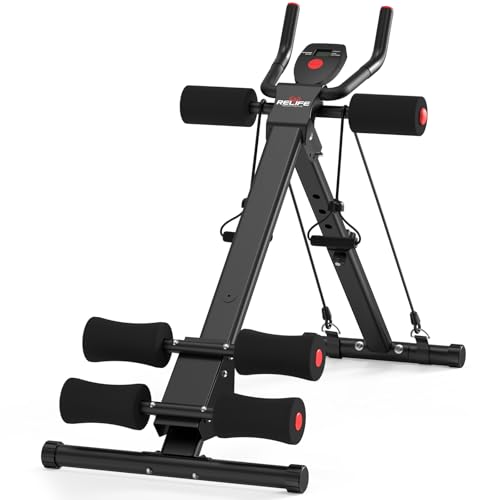 RELIFE REBUILD YOUR LIFE AB Workout Machine Adjustable Ab Trainer Machine Foldable Ab Cruncher Strength Training Equipment for Home Gym, Full Body Workout Equipment 440 LBS - color: Black