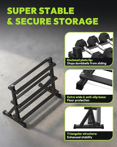 HANDBODE Dumbbell Set with 3-Tier Rack, 390-790 lb | Heavy Duty Weight Stand for Dumbbells, Space-Saving Metal Storage Organizer, Sturdy Dumbbell Holder for Home Gym - style: 390 lb Set (2.5-30 lb) *2 & Rack