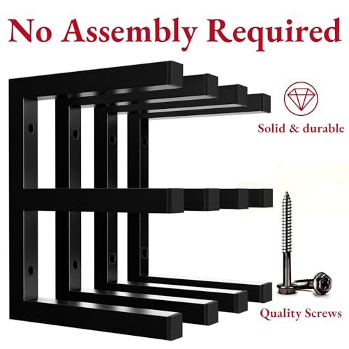 MOOMSINE Lumber Storage Rack Wall Mounted, 6-Level Holds Up 1200 Lbs Heavy Duty Wood Organizer, Metal Shelf for Shed, Workshop, Garage - 4pack - Black - color: Black - 4 Pack