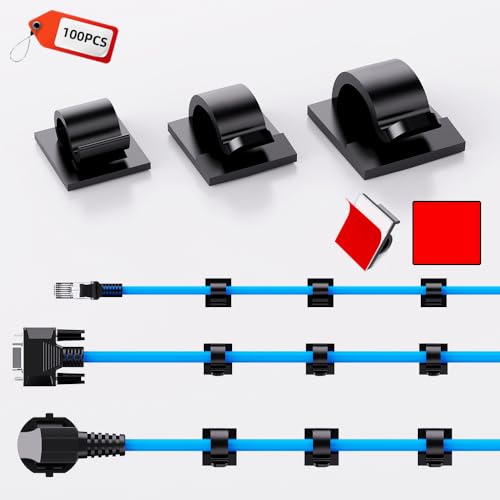 100 PCS Adhesive Cable Clips Cord Organizer (Small, Medium,Large),Wire Holder for Cable Management, Outdoor Light Clips Light Hooks for LED String,Car Dash Cam, Extension Cord (Black) - color: Black