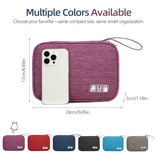 Cord Organizer Travel Case, Cable Organizer Bag for Chargers, USB Cables, Power Bank & Electronics Accessories, Portable Tech Organizer Pouch with Mesh Pockets, Water Resistant Travel Gear Bag - color: purple, size: S