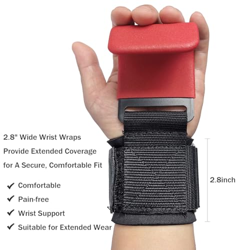 Weight Lifting Hooks With Wrist Straps For Deadlifts & Pull Ups | 3mm Steel Hooks, Rubber Coated Grip, 4mm Neoprene Padding, Deadlifts, Rows, Pull Ups & Shrugs - color: Red