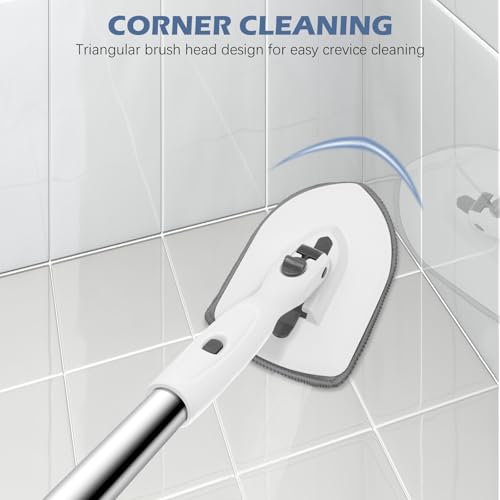 SetSail Floor Scrub Brush, 3-in-1 Tile Tub Floor Scrubber with 52-inch Adjustable Long Handle Shower Cleaner Brush and 3 Detachable Replacement Brush Heads for Cleaning Bathroom Tub Tile, White Grey - color: White Grey, size: 2 Pads