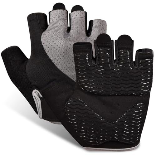 sunnex Workout Gloves for Women - Breathable Weight Lifting Gloves with Non-Slip Silicone Padding, Fingerless Gym Gloves for Cycling, Rowing, Pull Ups & Training (4 Sizes) - color: JS-GREY, size: X-Large
