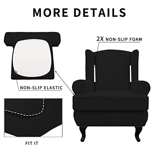 Easy-Going Stretch Wingback Chair Sofa Slipcover 2-Piece Sofa Cover Furniture Protector Couch Soft with Elastic Bottom, Spandex Jacquard Fabric Small Checks, Black - color: Black